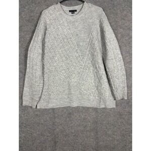 Saks Fifth Avenue Women Gray Cable Knit Crew Neck Long Sleeve Sweater M